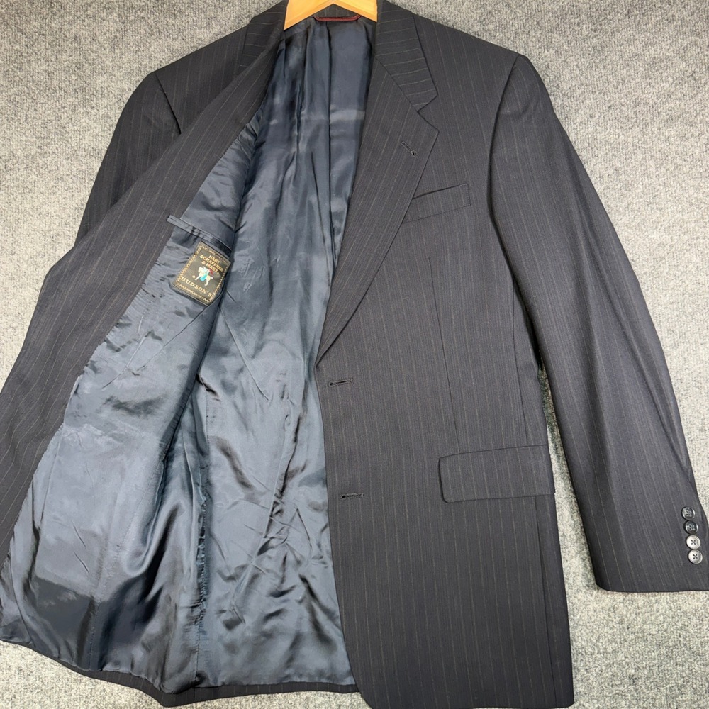 Hart Schaffner Marx Pinstripe Blazer Men 42R Blue Two Button Wool Suit Jacket